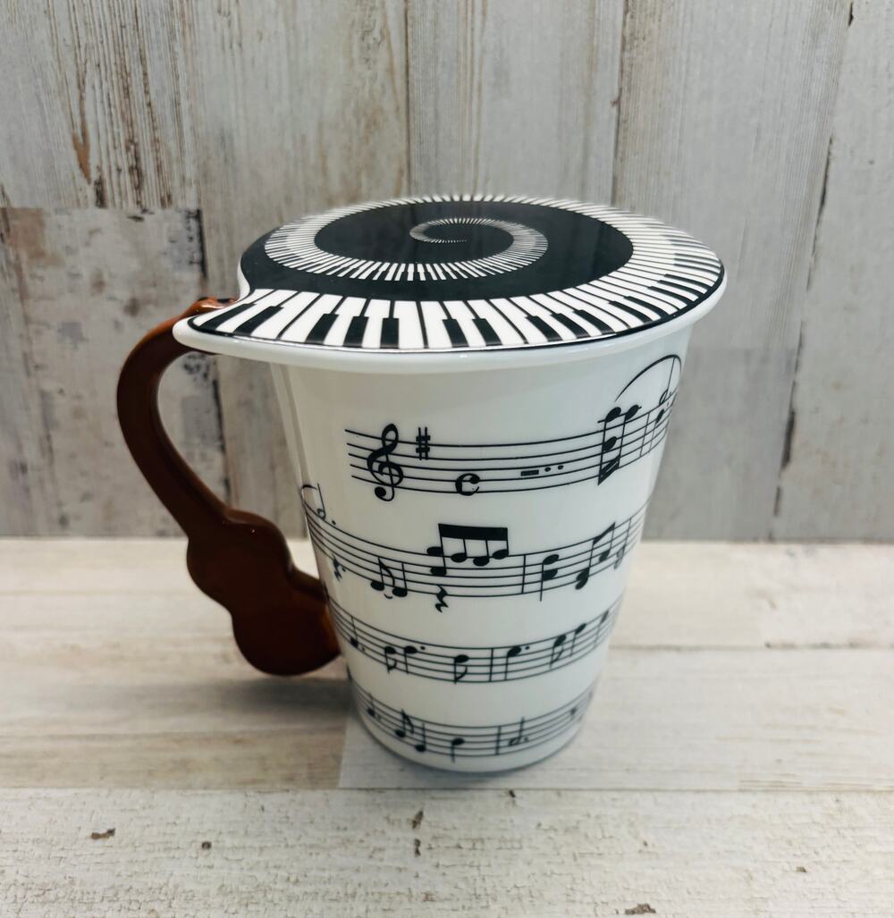 Super Cool Music Piano Violin Mug Music Notes and Piano Spiral cover EUC